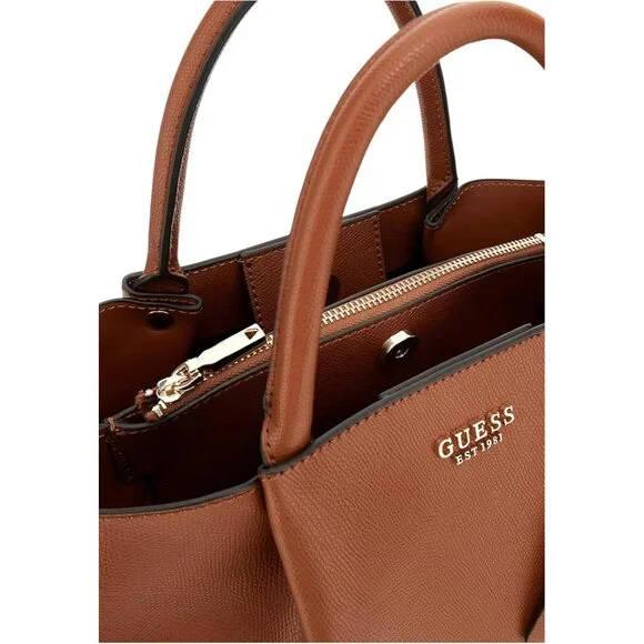 Amorette Girlfriend Satchel Cognac Eco Faux Leather Zipper Bag with Gold Hardwar